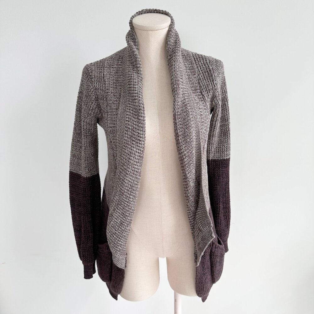Colorblock Shawl Cardigan Sweater Womens Size XS Purple and Grey Marled